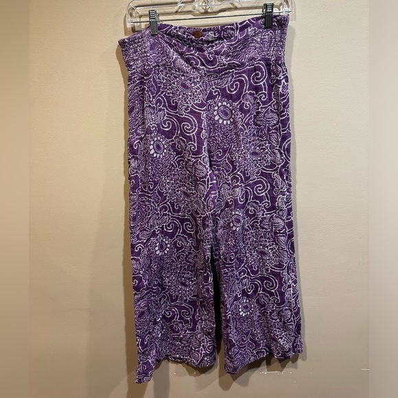 Free People Purple Floral Boho Funky Crossover Waist Wide Leg Pants - Picture 3 of 15